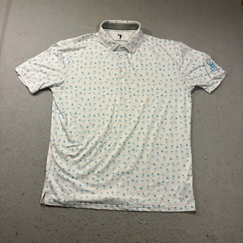 Anderson Ord Golf Polo Shirt Mens Large White Stonebrae Beach AOP